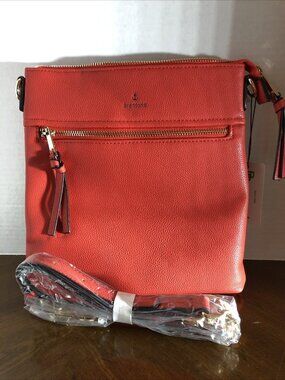 Brentano Double Zipper Square Crossbody In Cherry 9” x 9” x 1”